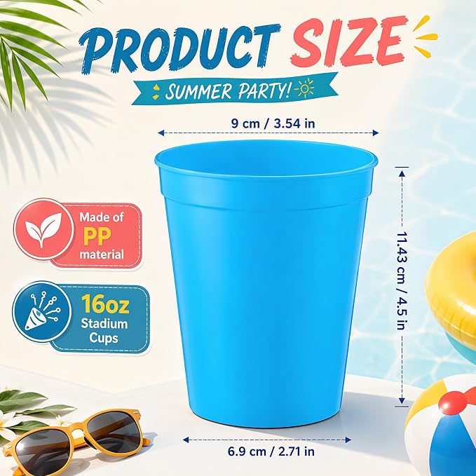Yungyan 50 Pack 16 oz Stadium Cups Reusable Plastic Cups Blank Drink Stadium - Image 2