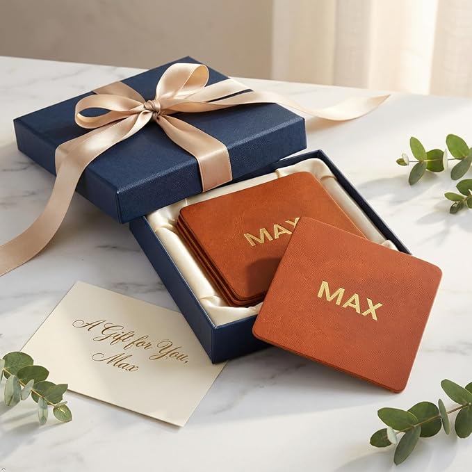 Northwind Personalized Full Grain Leather Coasters Set of 4 | Made in USA - Image 9