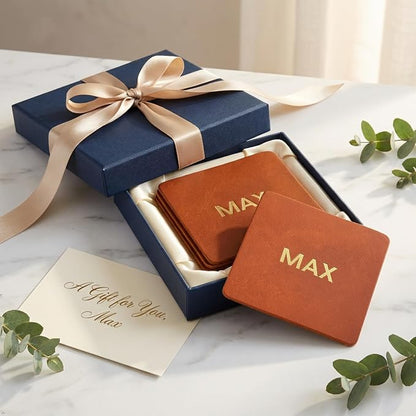 Northwind Personalized Full Grain Leather Coasters Set of 4 | Made in USA - Image 9