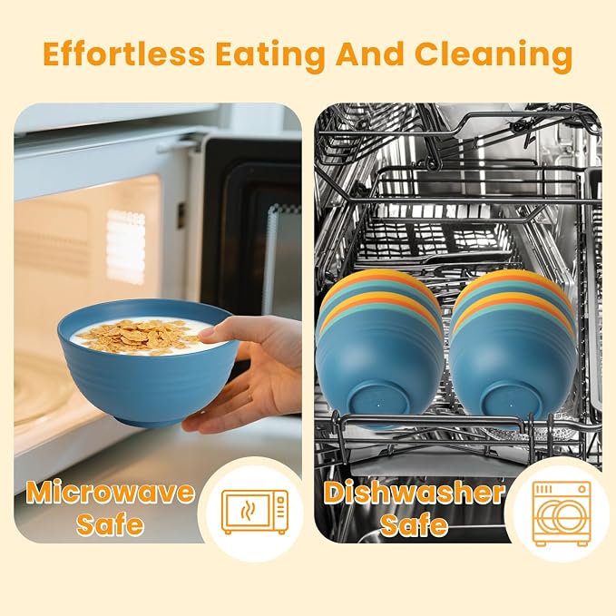 Plastic Bowls Alternative, Unbreakable Wheat Straw Cereal Bowls 8 PCS - Image 6