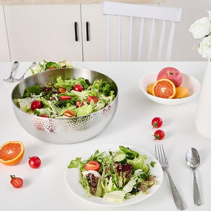 150oz Stainless Steel Hammered Salad Bowl, Large Fruit Popcorn Serving Bowl