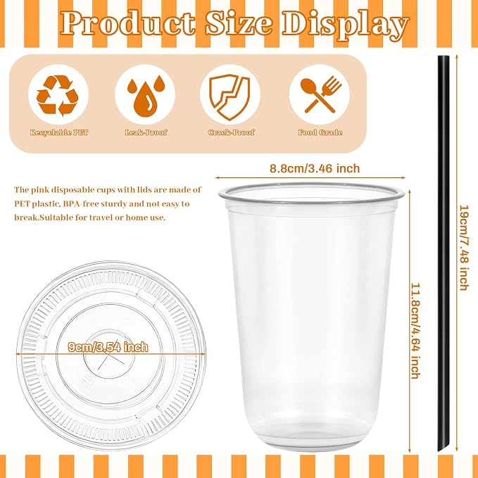 GGOLDMER 50 Set 16oz Clear Round Bottom Plastic Cups - Image 2