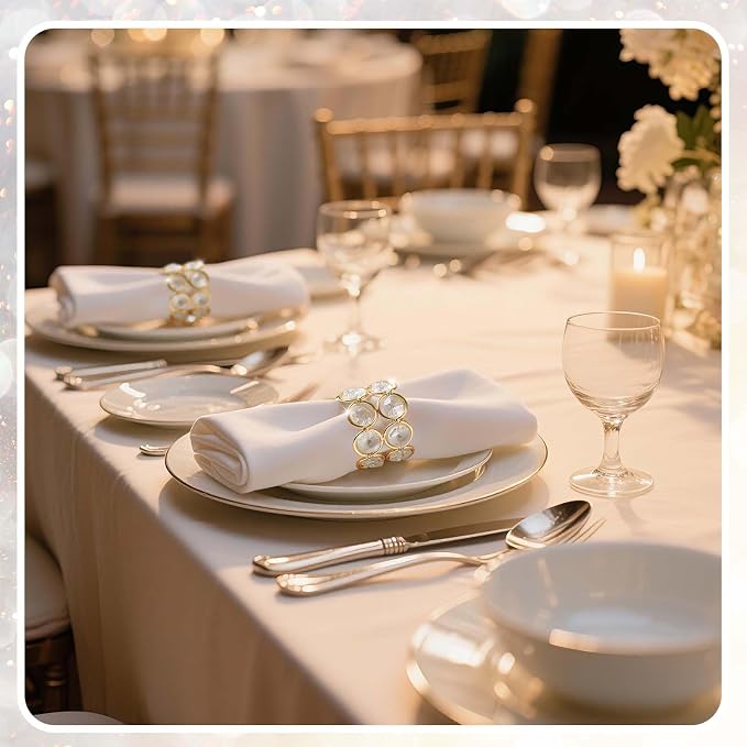 Crystal Metal Napkin Rings Set, Elegant Wedding/Party Table Decor, Shiny - Image 4