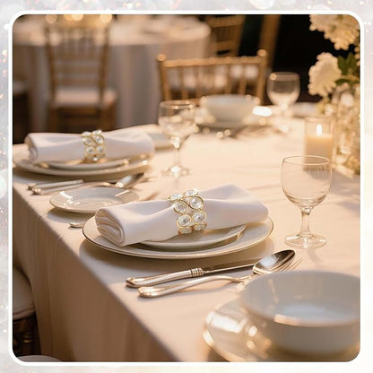 Crystal Metal Napkin Rings Set, Elegant Wedding/Party Table Decor, Shiny - Image 4