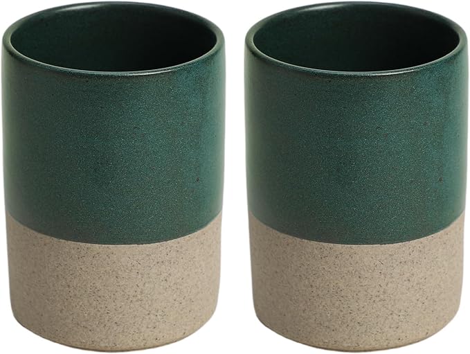 Gaolinci 2 Pcs Vintage Stoneware Style Ceramic Mouthwash Cups, Bathroom by Gaolinci