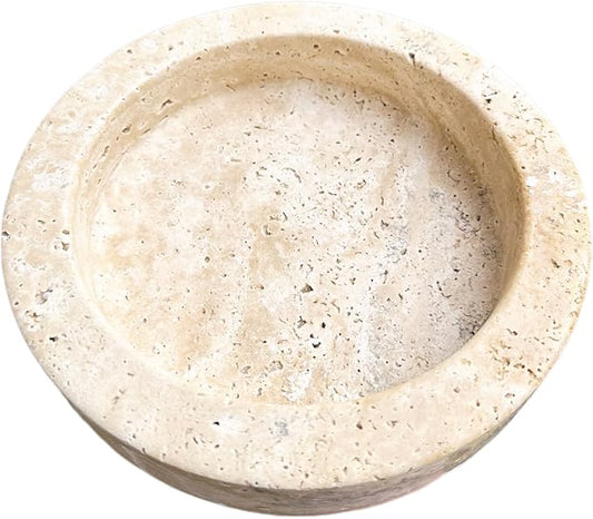 Natural Travertine Marble Bowl - 7.8″ Handcrafted Stone Decorative Bowl for Kitchen Fruit, Entryway Keys, Dining Table Centerpiece & Modern Home Decor
