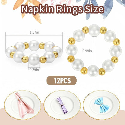 Pearl Napkin Rings Set of 12, Handmade Imitation Pearl Napkin Rings, Napkin - Image 2