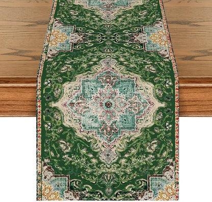 Artoid Mode Boho Bohemia Style Green Table Runner, Country Rustic Farmhouse by ArtoidMode