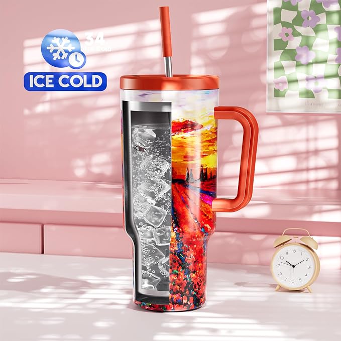 Meoky 40 oz Tumbler with Handle and Straw: Stainless Steel Insulated Tumbler - Image 2