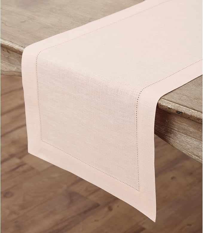 Solino Home 100% Pure Linen Dining Table Runner Pink Hemstitch, 14 x 156 in | - Image 3