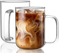 Glass Coffee Mugs, 20 oz Ice coffee cups, Large Clear Tea Cups Set of 2 by BWODYAY