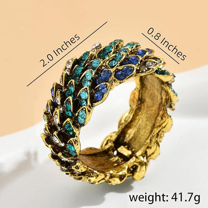 Jeweled Napkin Rings Set of 6 - Vintage Metal Crystal Rustic Peacock Napkin Ring Holders for Wedding Party Holiday, a Beautiful Dinner Table Décor (Multicolor)