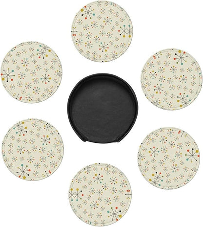 Mid Century Retro Coasters for Drinks Round Leather Coaster - Image 4