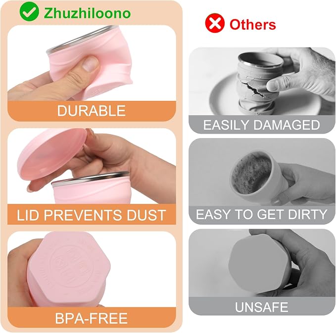 Collapsible Travel Cup with Lid - 6oz Mini Silicone Folding Cup with Stainless - Image 4