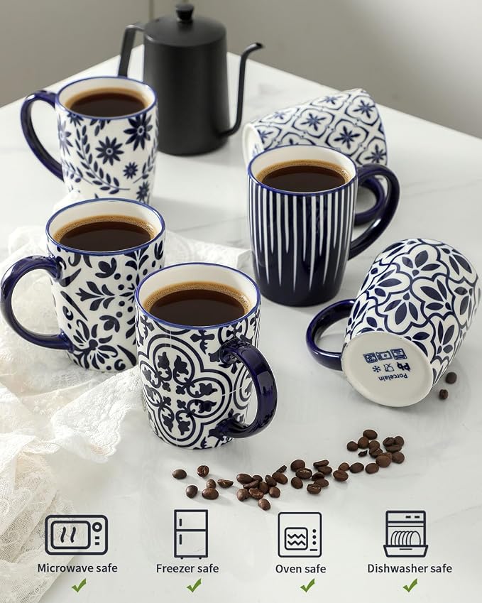 HASENSE Coffee Mugs Set of 6, 16OZ Ceramic Coffee Mugs - Image 3