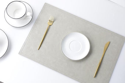 Waterproof PU Placemats,Set of 8, Faux Leather Dining Table Mat, Easy to Wipe Off Scrub Vinyl Mat, Heat & Stain Resistant for Office Conference Table, Home Decor G Parchment White