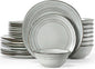 Famiware Plates and Bowls Sets 24-Piece Stoneware Dinnerware Sets, Dishes Set for 8, Hand-made Reactive Glaze Dish Set, Twilight Series, Ashy Blue