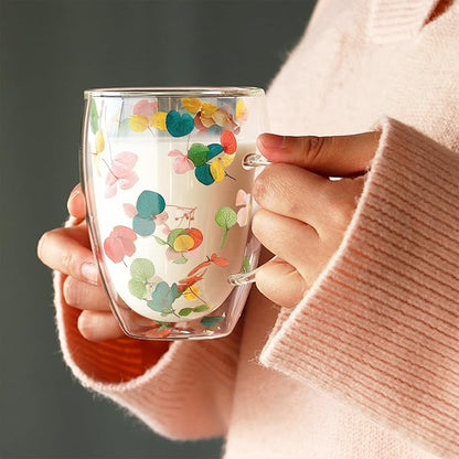Gifts for Women Dried Flowers Double Wall Glass Coffee Mugs Cute Glass Tea Cups - Image 9