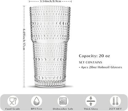 INSETLAN 20oz Hobnail Glass Cups Set of 4, Vintage Drinking Glasses, Iced - Image 3