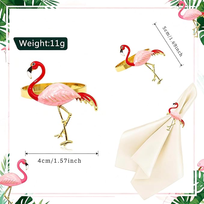 Tropical Flamingo Napkin Rings Set of 12 Gold Pink Bird Napkin Holders - Image 8
