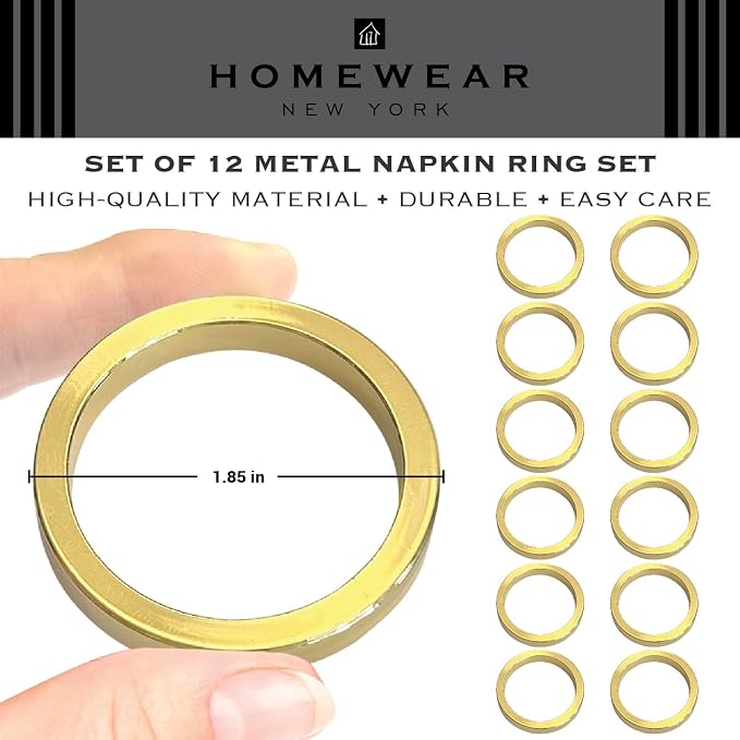 Shiny Gold Napkin Rings Set of 12, Zinc Alloy Circle Style, Modern Cuff Design - Image 4