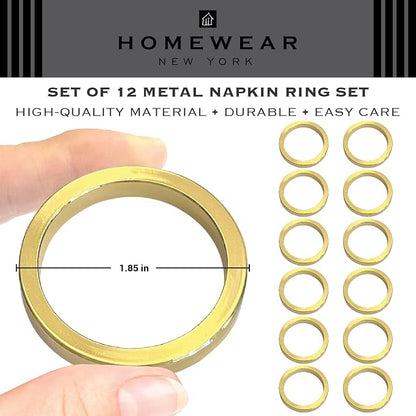 Shiny Gold Napkin Rings Set of 12, Zinc Alloy Circle Style, Modern Cuff Design - Image 4