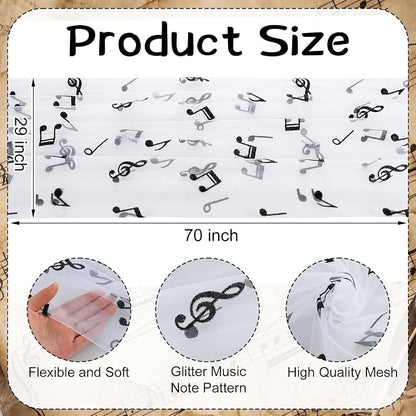 4 Pcs Music Notes Table Runner 29 x 70 Inch Glitter Black Musical Note Tulle - Image 2