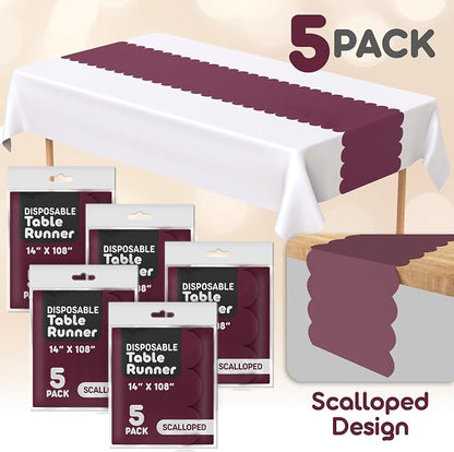 Burgundy Scallop Table Runner, Disposable Plastic, 5 Pack - Image 2