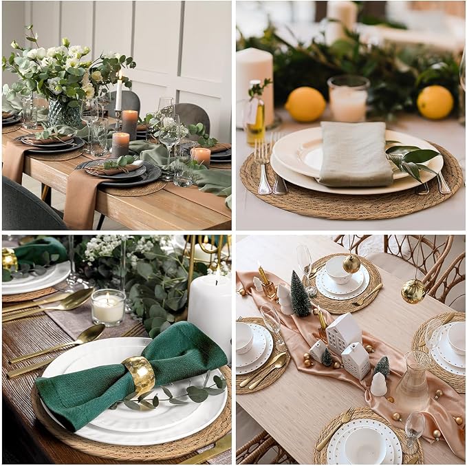 BAVIFY 13.8" Round Woven Placemats Set of 6, Table Mats - Image 2
