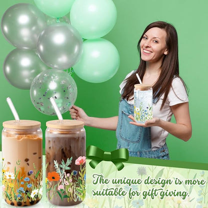 Sliner 2 Pcs Wildflower Glass Cups Floral Drinking Glasses Flower Iced Coffee - Image 5