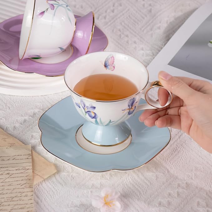 KAMMAK Ceramic Coffee Cups Saucers Set of 2, Porcelain Espresso Cups - Image 8