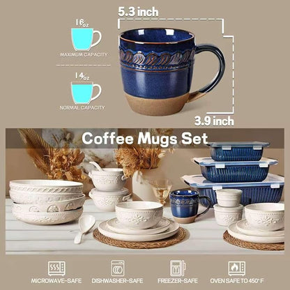 Artena Ceramic Coffee Mugs Set of 4, 16oz Embossed Large Latte Mugs Coffee Cups - Image 6