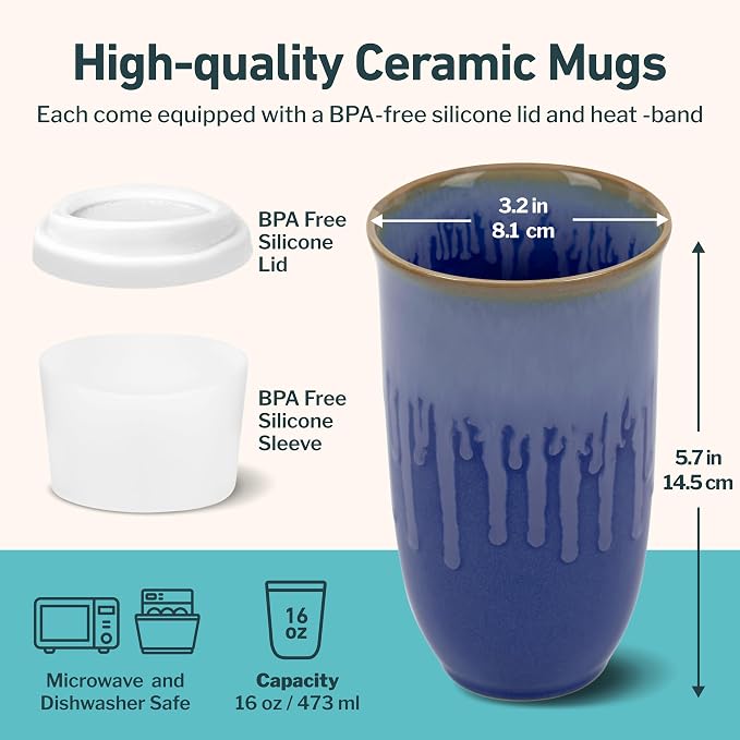 NOVA CERAMICS Ceramic Tumbler– Blue Ceramic Mug – Microwave & Dishwasher Safe - Image 3