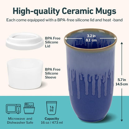 NOVA CERAMICS Ceramic Tumbler– Blue Ceramic Mug – Microwave & Dishwasher Safe - Image 3