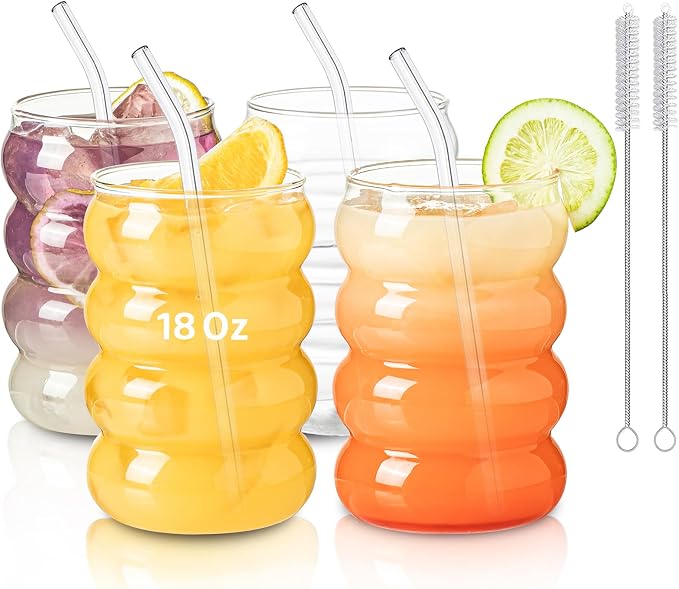 KEMORELA 18oz Wave Shape Beverage Glasses by KEMORELA