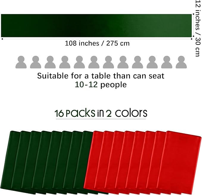 Aneco 12 Pack Christmas Satin Table Runner 12 x 108 Inch Xmas Red - Image 2