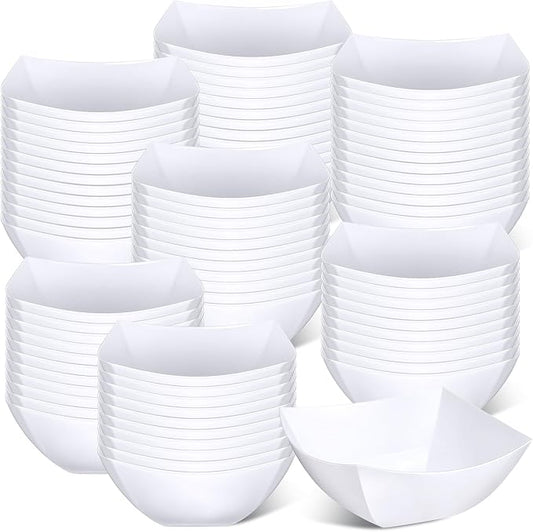 Sliner 100 Pcs Square Plastic Bowls Plastic Serving Bowls Disposable Chip Containers for Parties Snack Fruit Candy Containers for Candy Buffet Salad Bar Buffet Party Supplies (White,16 oz)