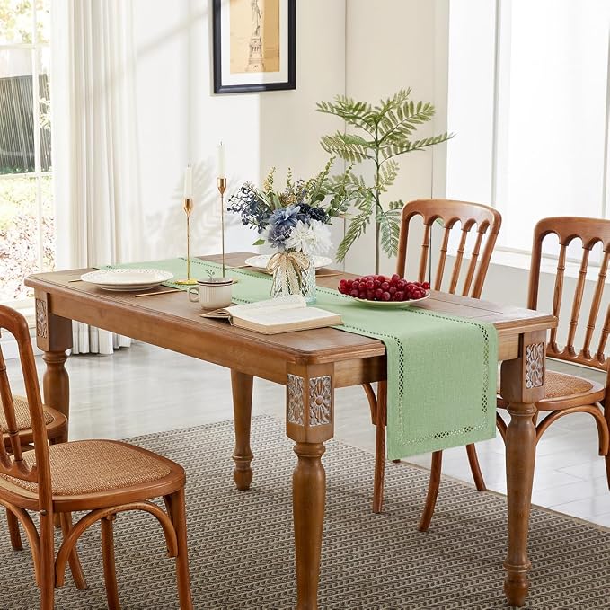 Burlap Table Runner, Avocado Green Table Runners 108 inches Long | Double Layer - Image 5