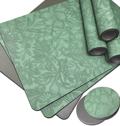 Spring Floral Pattern Placemats and Coasters Set, Embossed Flower Dinner Table by Unknown