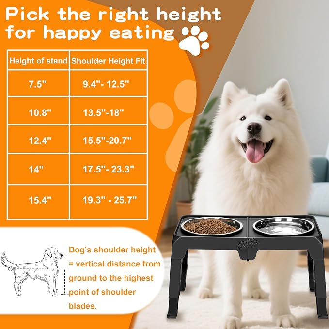 Elevated Dog Bowls for Large Dogs 5 Adjustable Heights 7.5"-15.4", 2 X-Large - Image 7