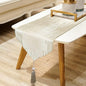 Elegant Modern Beige Table Runner, Embroidered Geometric, Tassels | Luxury by Jiino