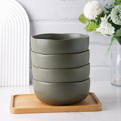 AmorArc Stoneware Cereal Bowls for Kitchen, 28oz Large Ceramic Soup Bowls Set of 6 for Meal Soup Snacks, Oven,Dishwasher&Microwace Safe Kitchen Bowls with Wavy Rim, Reavtive Glaze