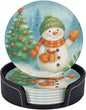 Winter Blue Green Snowman Christmas Tree Snow Coasters by KiuLoam