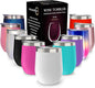 CHILLOUT LIFE 12 oz Stainless Steel Wine Tumbler with Lid - Double Wall Vacuum Insulated Wine Cup Glass Keeping Cold & Hot for Coffee, Champagne, Cocktails, Ice Cream - Powder Coated White