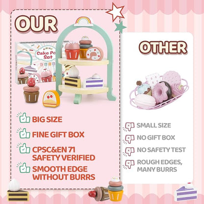 Wooden Cake Toys Tea Party Set Desserts Food Toy - Image 4