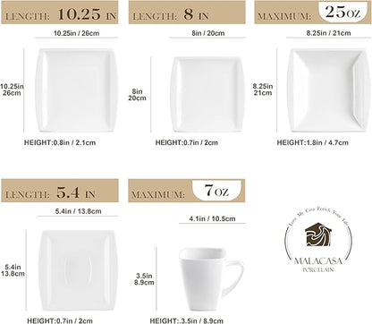 MALACASA Plates and Bowls Sets, Square Dinnerware Sets for 6 (30pcs), Series Blance