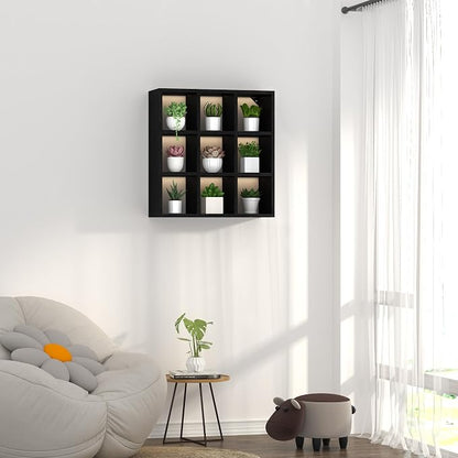 Helsin 9 Grid Vintage Coffee Mug Display Rack, 16inch Wall Mounted Wooden Curio - Image 5
