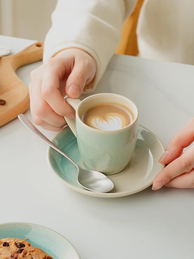 famiware 3oz Espresso Cups and Saucers, Stoneware Demitasse Cup - Image 4