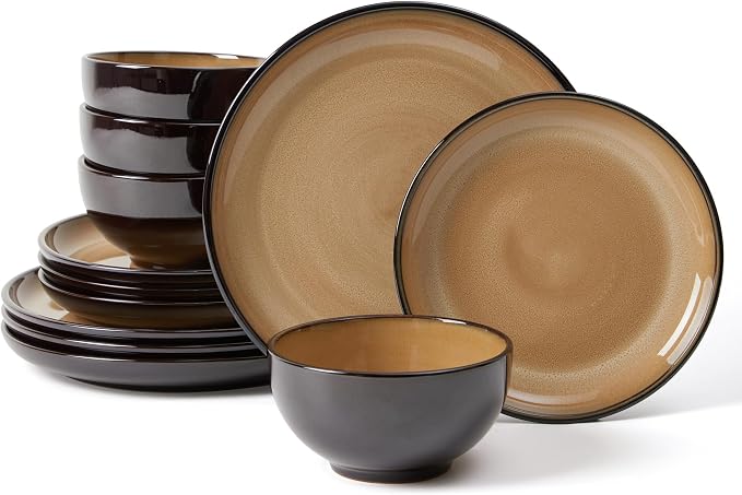 Santorini Mist Terracotta Reactive Glaze Plates and Bowls Sets, Stoneware by Pokini