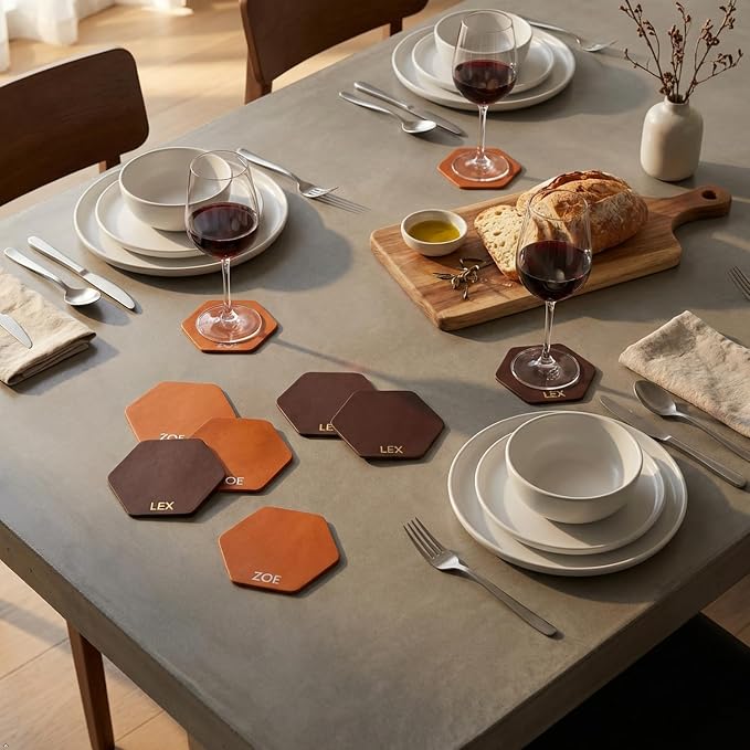 Northwind Personalized Full Grain Leather Coasters Set of 4 | Made in USA - Image 3